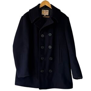 Vtg FOX KNAPP Wool Black Pea Coat-Mens Size 42 Lined Classic EUC